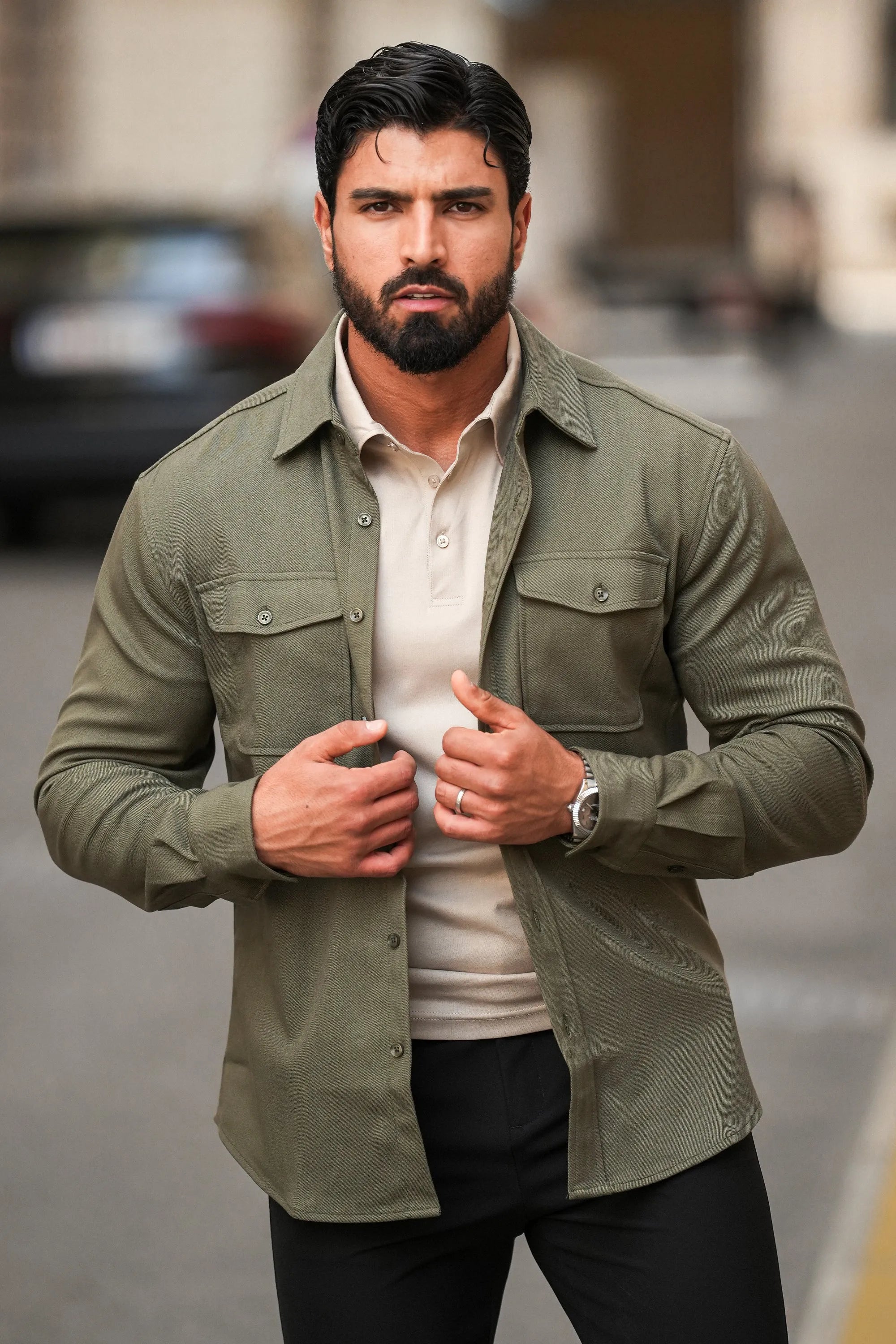 Men’s Cotton Blend Overshirt – Relaxed Utility Layering Piece for Casual Seasonal Styling