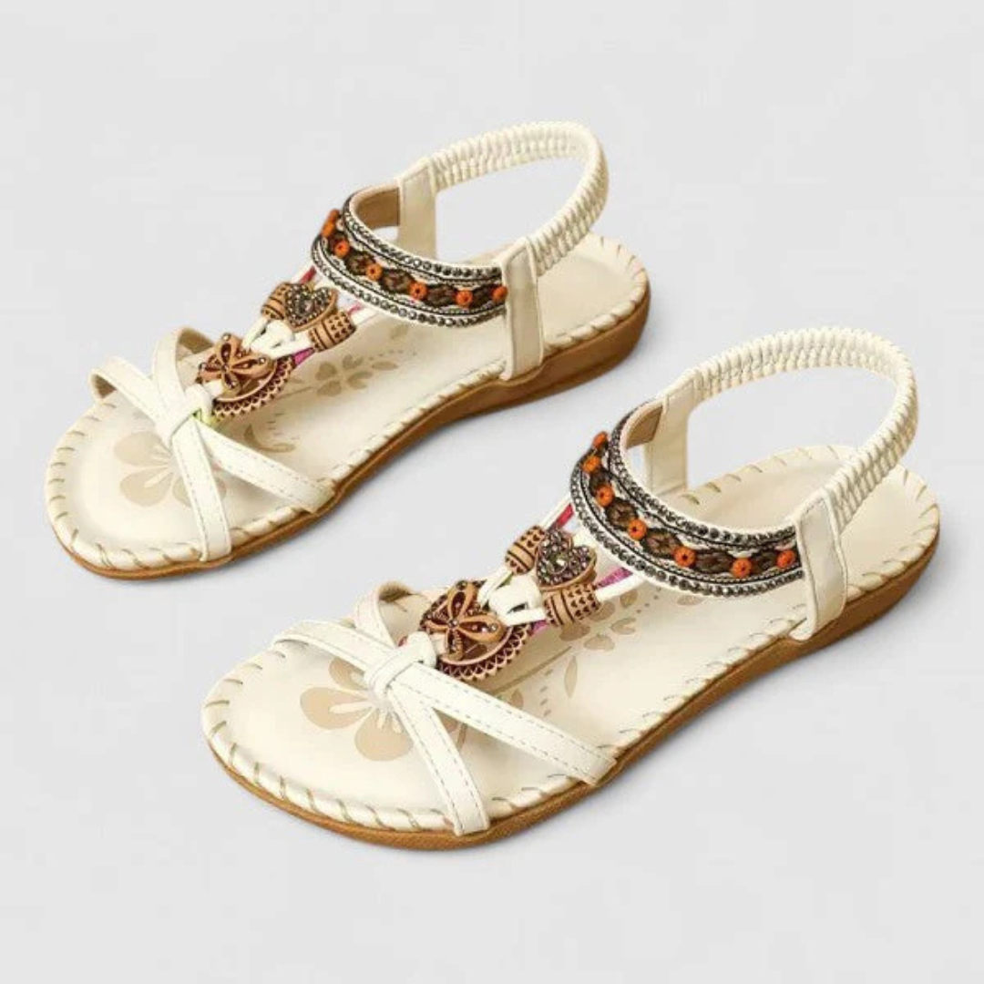 Women’s Embellished Strappy Sandals – Flat Open-Toe Shoes for Summer Wear