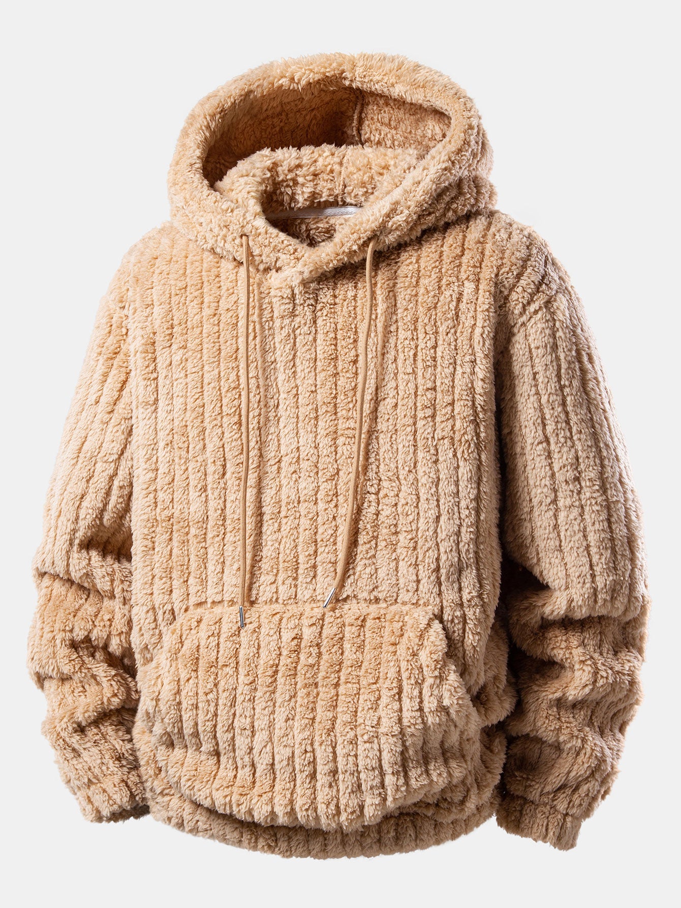 Men’s Winter Teddy Co-Ord Tracksuit – Ribbed Pullover Hoodie with Matching Joggers