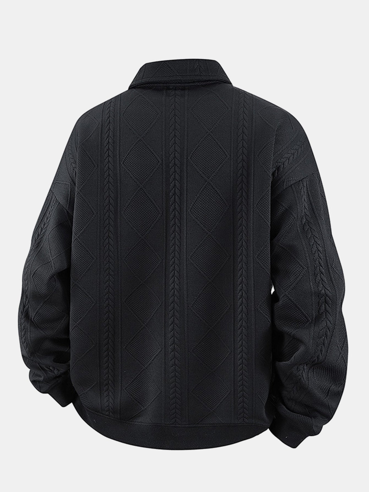 Bluză sport bărbătească cu guler polo și jacquard geometric cu model în romburi – Croială lejeră, model texturat cu mâneci lungi, smart casual, de purtat zi de zi