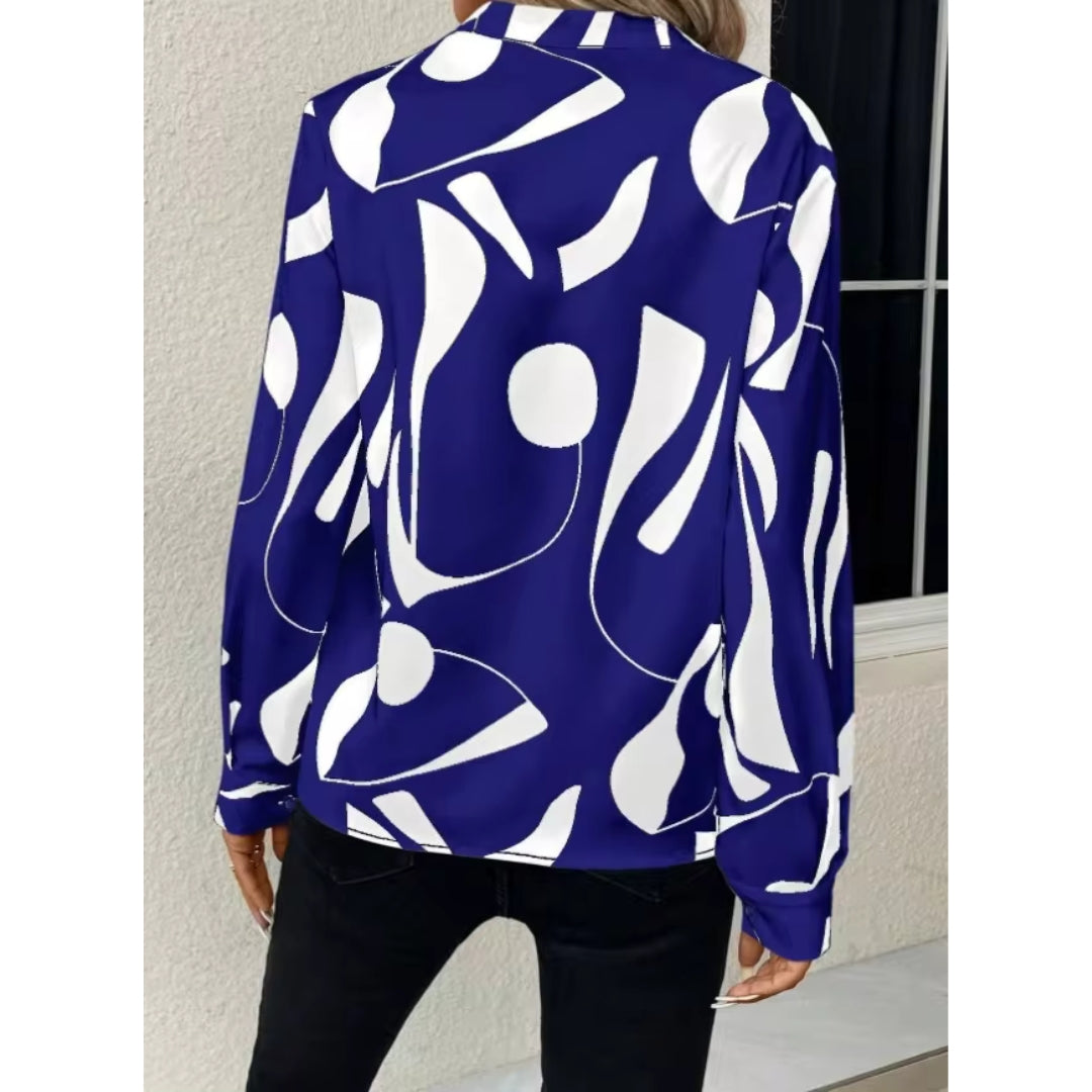 Blouse pour femme à imprimé abstrait, col en V – Coupe décontractée à manches longues pour une tenue chic et décontractée