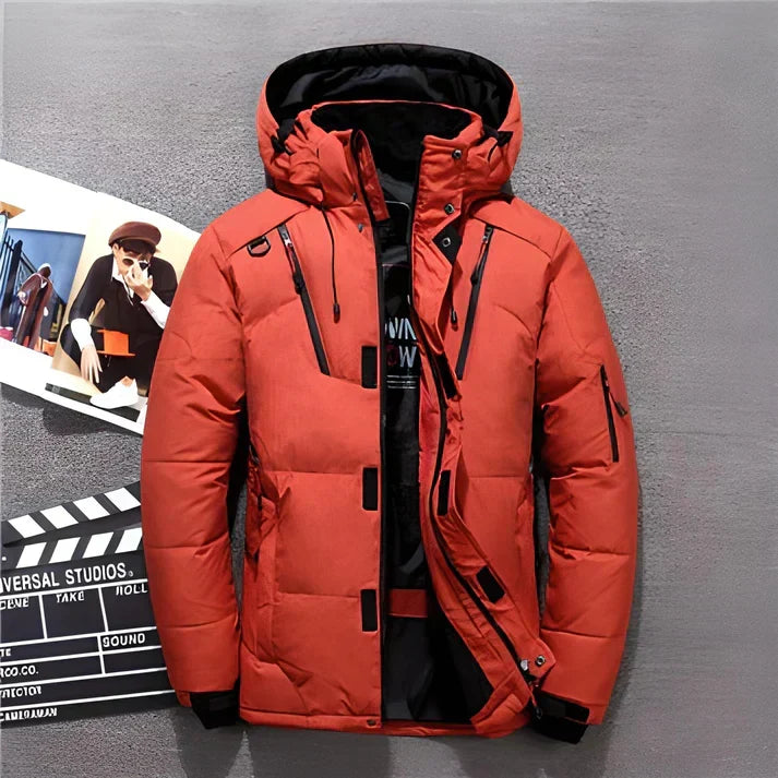 Men’s Hooded Down Winter Jacket – Water-Resistant Multi-Zip Outerwear for Outdoor and Everyday Cold-Weather Wear