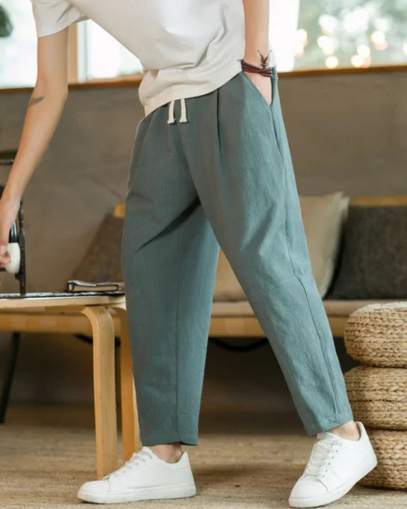 Men’s Relaxed Drawstring Tapered Cotton Trousers