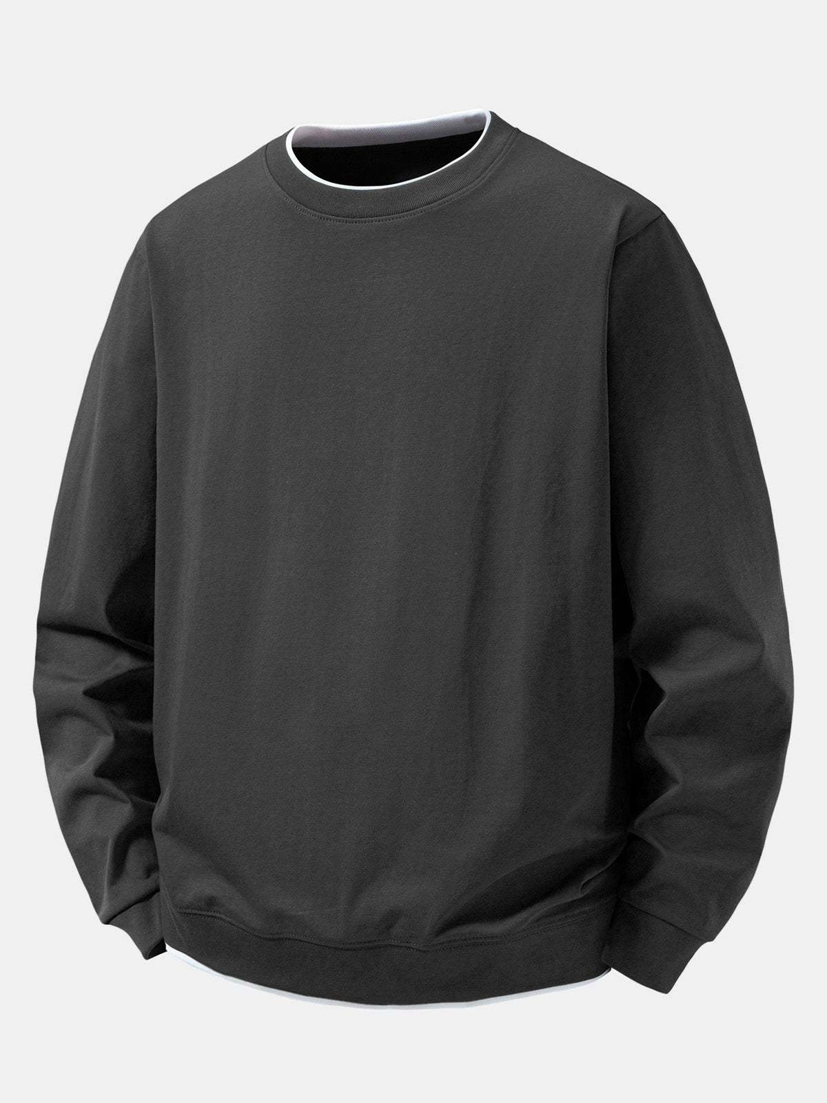 Men's Faux Layered Crew Neck Sweatshirt – Regular Fit Cotton Blend Casual Pullover with Ribbed Trims
