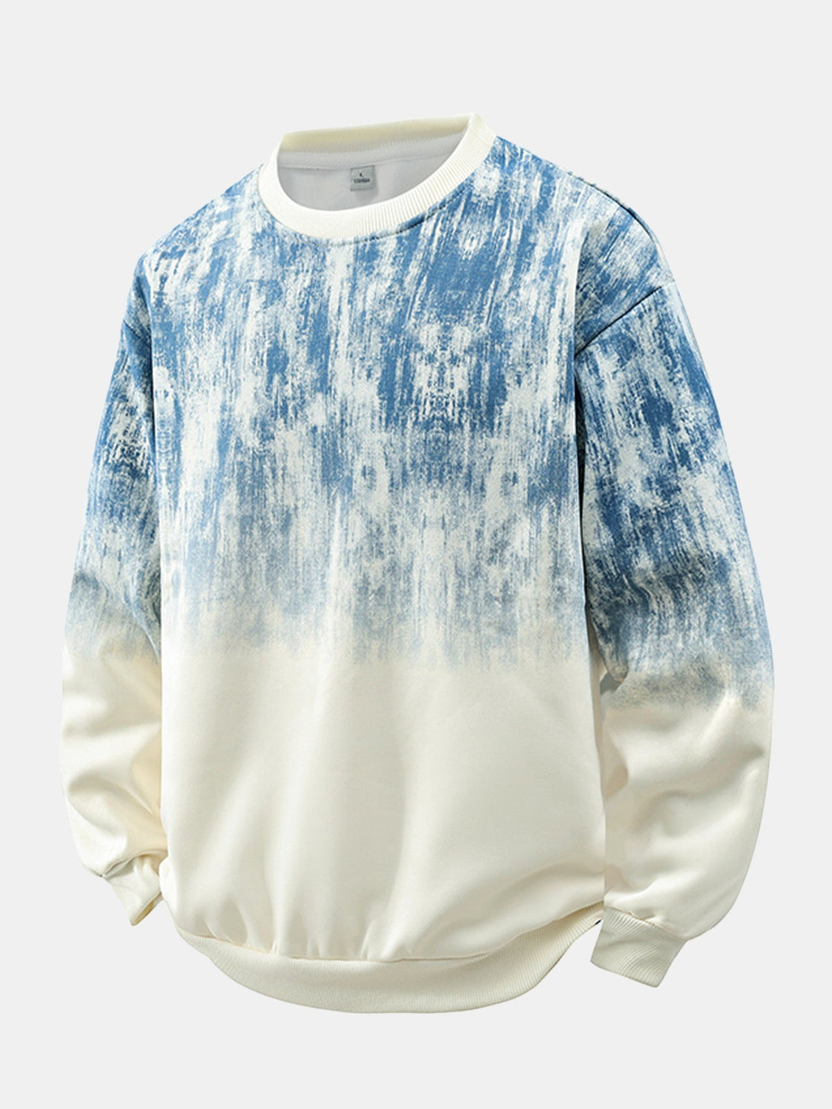 Męska bluza w stylu vintage z efektem sprania i wzorem tie-dye - luźny krój, długie rękawy, efekt wyblakłego ombre i ściągacze, idealna do codziennych stylizacji streetwearowych