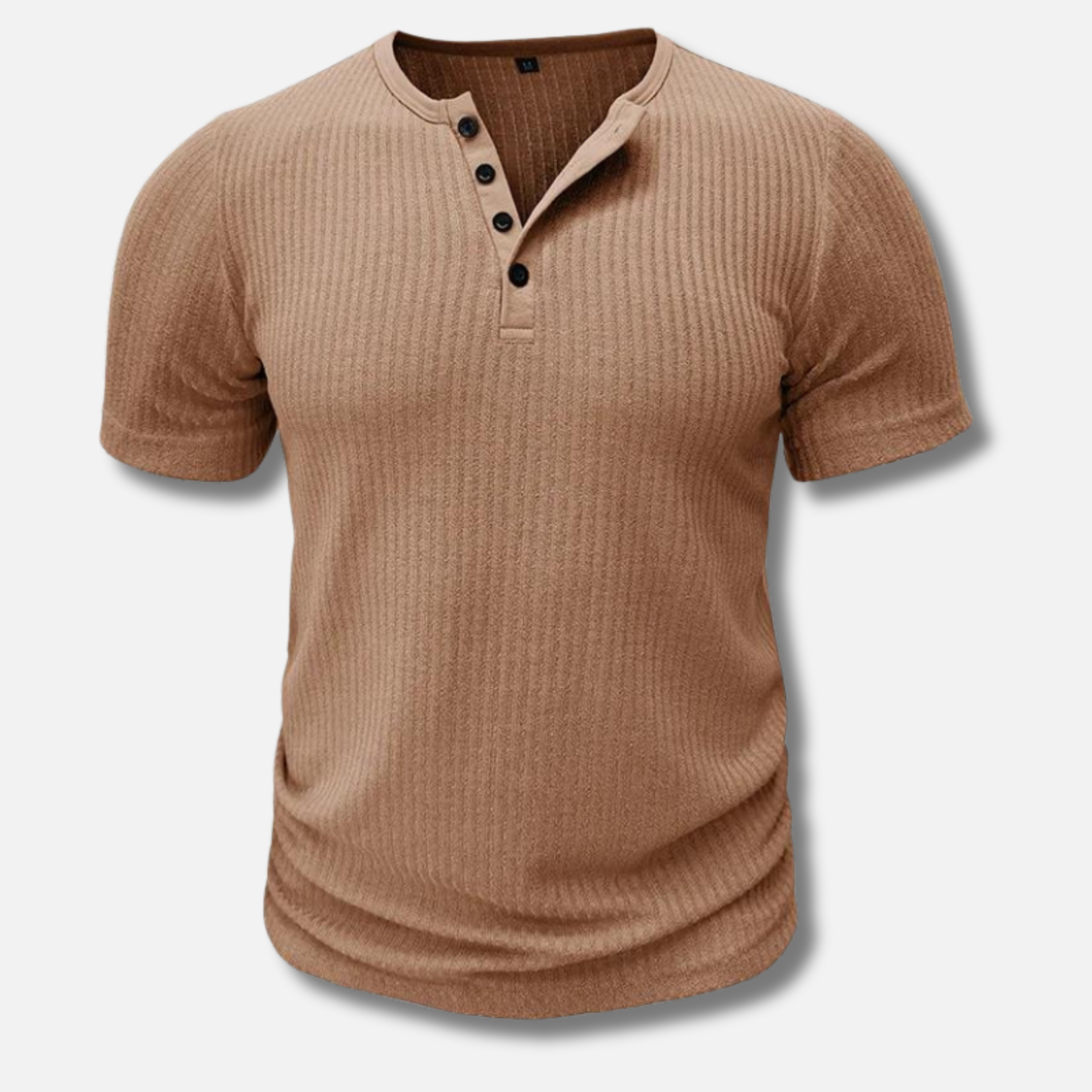 Camiseta Henley de manga corta para hombre, ajustada y con textura acanalada