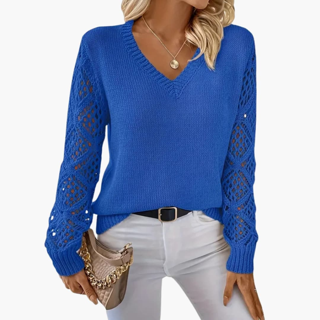 Women’s Knitted V-Neck Jumper Open Sleeve Detail Pullover