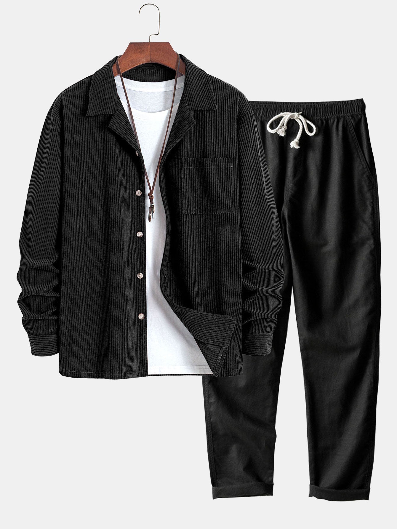Men’s Corduroy Cuban Collar Shirt and Linen Blend Trousers – Relaxed Transitional Outfit