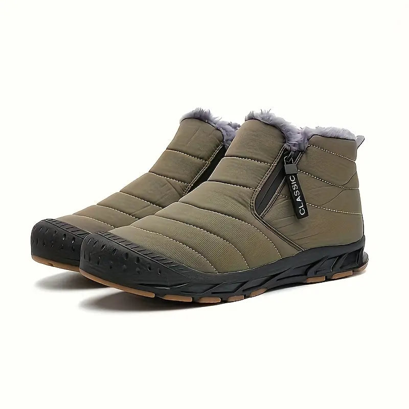 Unisex Quilted Winter Boots – Fur-Lined Slip-On Shoes with Side Zip and Gripped Sole
