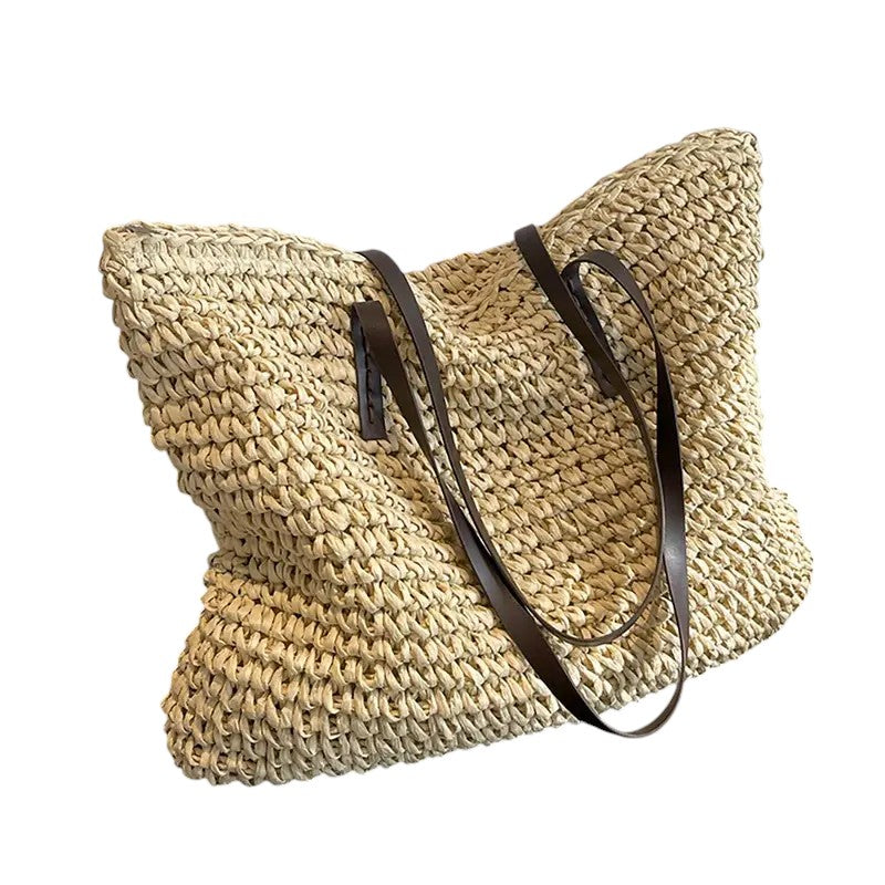 Women’s Woven Beach Tote Bag – Spacious Shoulder Bag for Holidays and Summer Travel