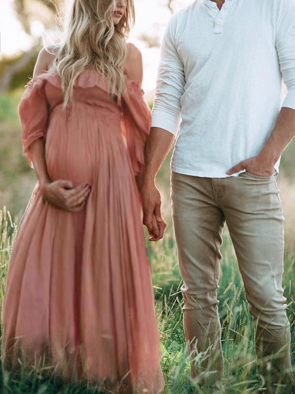 Kvinders off-shoulder graviditets maxi-kjole flydende sommerkjole