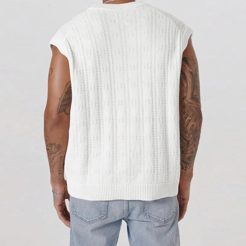 Chaleco de punto para hombre con botones al frente, sin mangas, textura, capa de verano
