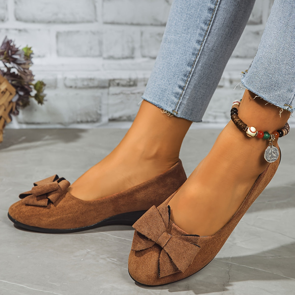 Women’s Bow Detail Ballet Flats Suede Look Everyday Shoes
