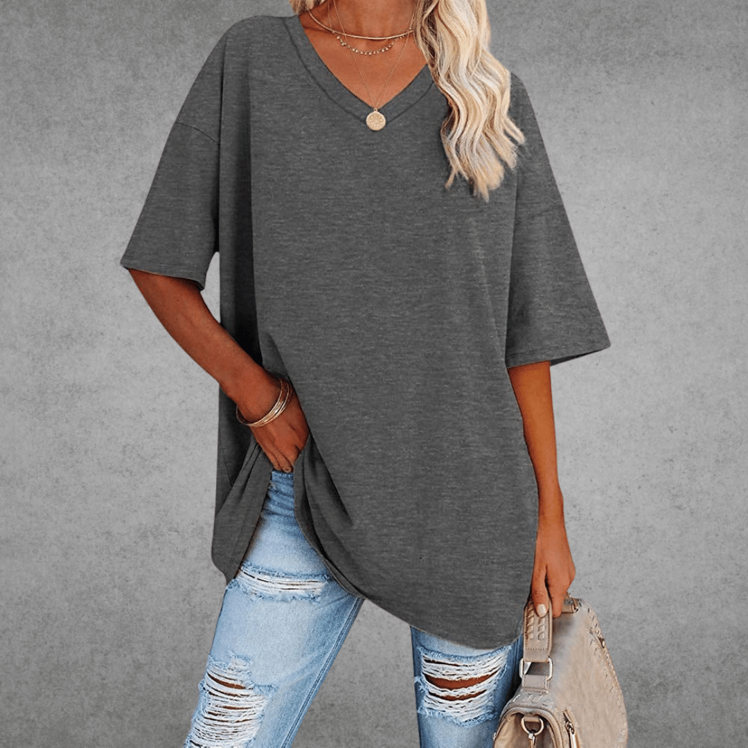 Women’s Relaxed V-Neck T-Shirt – Oversized Summer Top for Everyday Styling