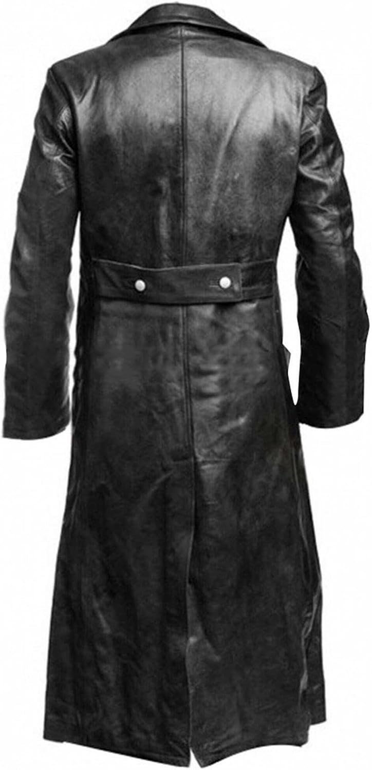 Langer zweireihiger Trenchcoat für Herren mit breitem Revers – Retro-Mantel im Militärstil mit rückseitigem Taillenriegel für herbstliche Looks