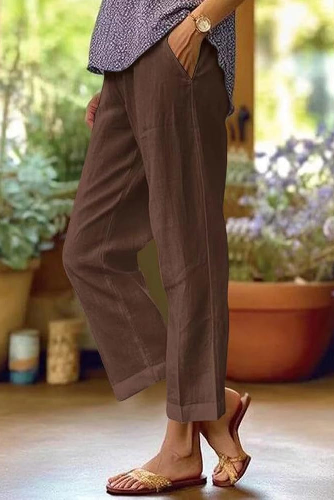 Pantaloni da donna a gamba dritta – pantaloni estivi con tasche per tutti i giorni