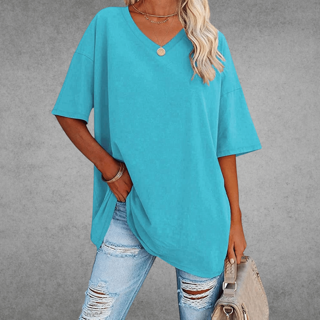 Women’s Relaxed V-Neck T-Shirt – Oversized Summer Top for Everyday Styling