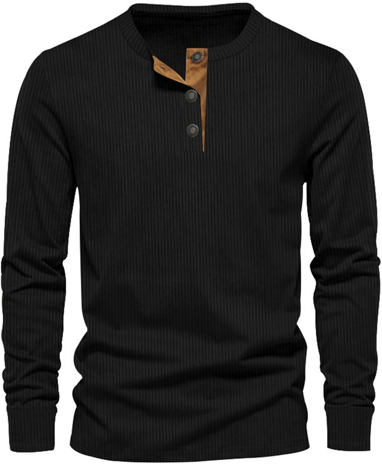 Men’s Ribbed Henley Shirt – Long Sleeve Casual Top for Cooler Days