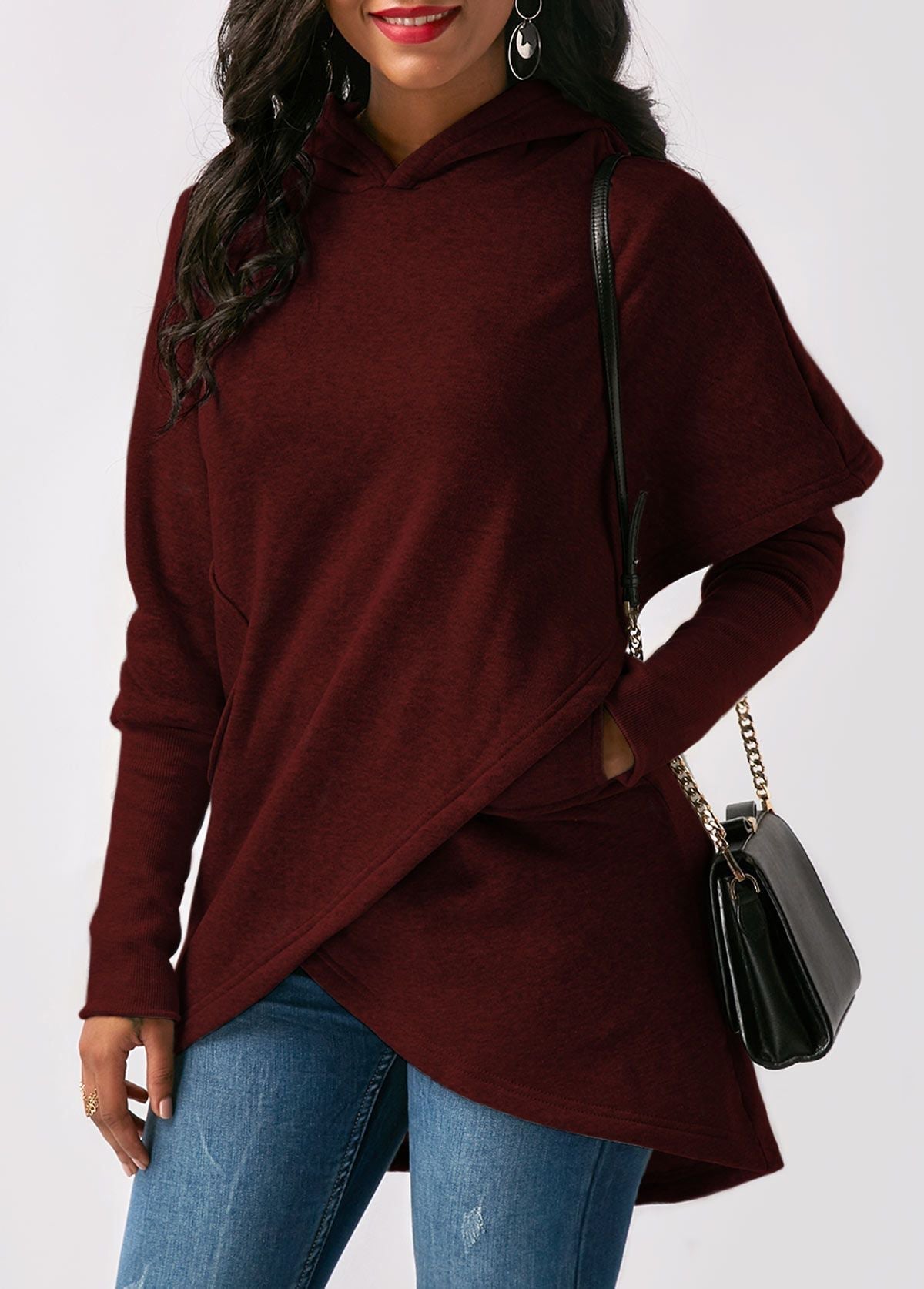 Women’s Asymmetric Longline Hoodie – Layered Wrap-Front Style for Casual Autumn Winter Days and Everyday WearWomen’s Asymmetric Longline Hoodie – Layered Wrap-Front Style for Casual Autumn Winter Days and Everyday Wear