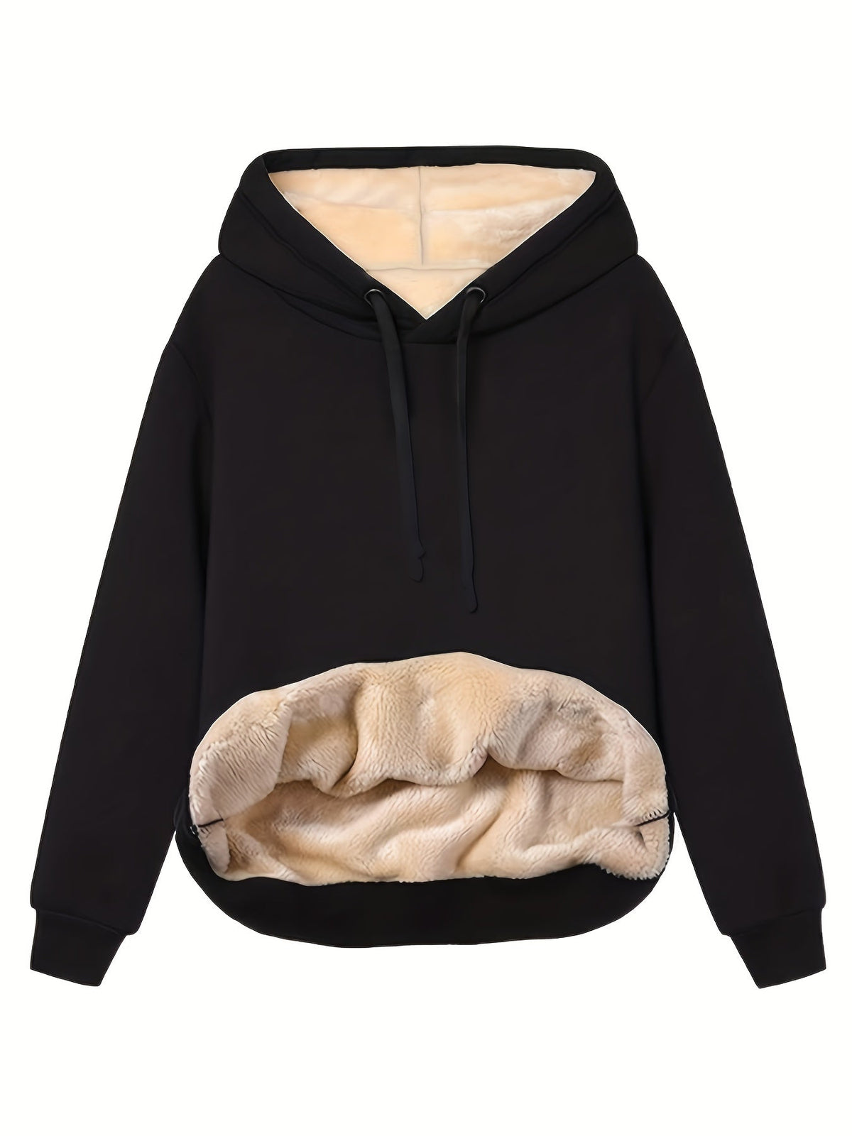 Women's Fleece Lined Pullover Hoodie with Relaxed Fit – Warm Plush Sweatshirt for Autumn and Winter