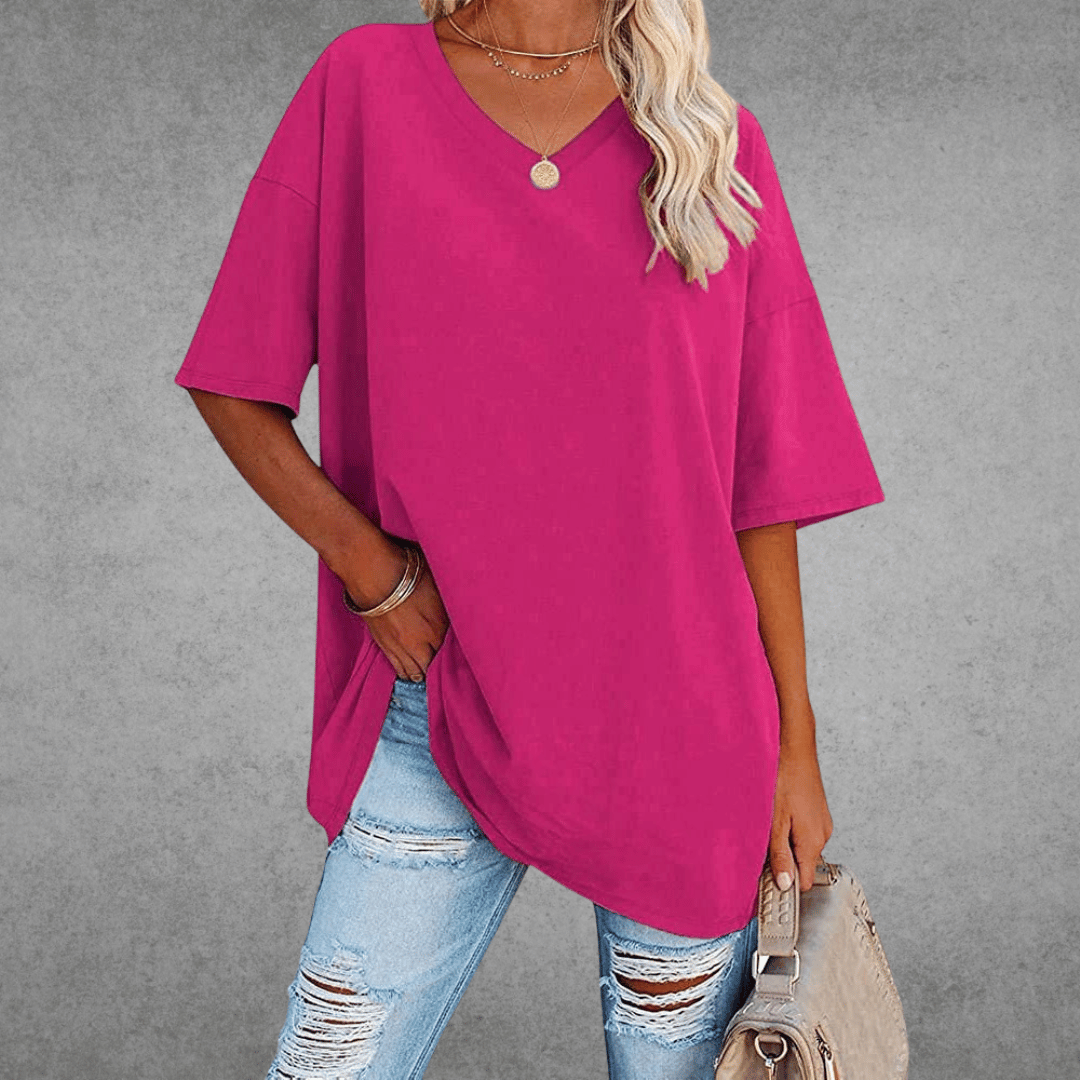 Women’s Relaxed V-Neck T-Shirt – Oversized Summer Top for Everyday Styling