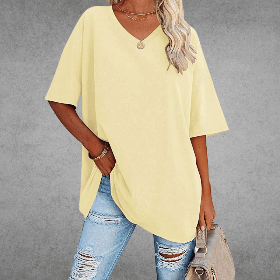 Women’s Relaxed V-Neck T-Shirt – Oversized Summer Top for Everyday Styling