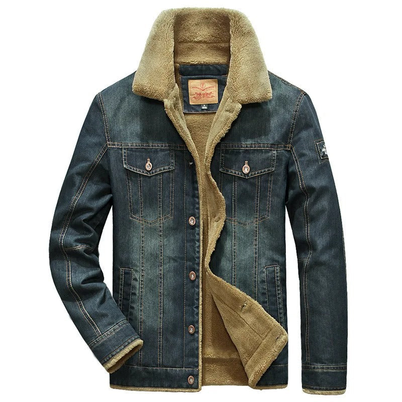 Men’s Fleece-Lined Denim Winter Jacket – Warm Sherpa-Collar Button-Up Layer for Casual Everyday Wear Autumn Winter Outfits Weekend Travel and Cold-Weather Styling