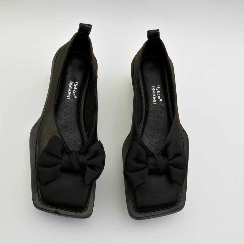Women’s Zebra-Print Square-Toe Bow Flats – Elegant Low-Heel Slip-On Shoes for Office Workdays Dinners Weekend Outings Travel and Refined Everyday Styling