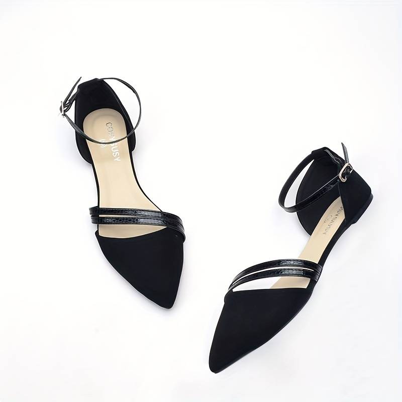 Dámské ploché sandály se špičkou - boty typu slingback s páskem přes kotník a dvěma předními pásky do kanceláře i pro elegantní volnočasové nošení