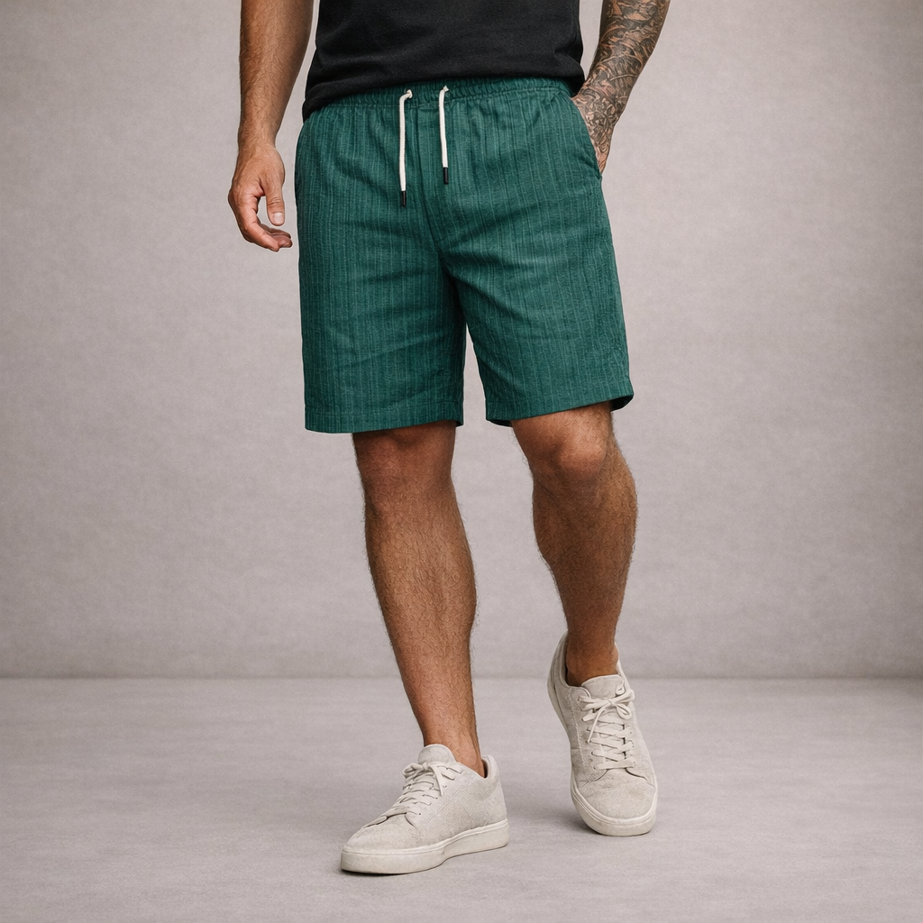 Pantaloni scurți de vară pentru bărbați din in, cu șnur, croială casual și lejeră