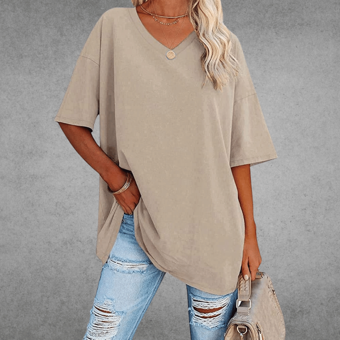 Women’s Relaxed V-Neck T-Shirt – Oversized Summer Top for Everyday Styling