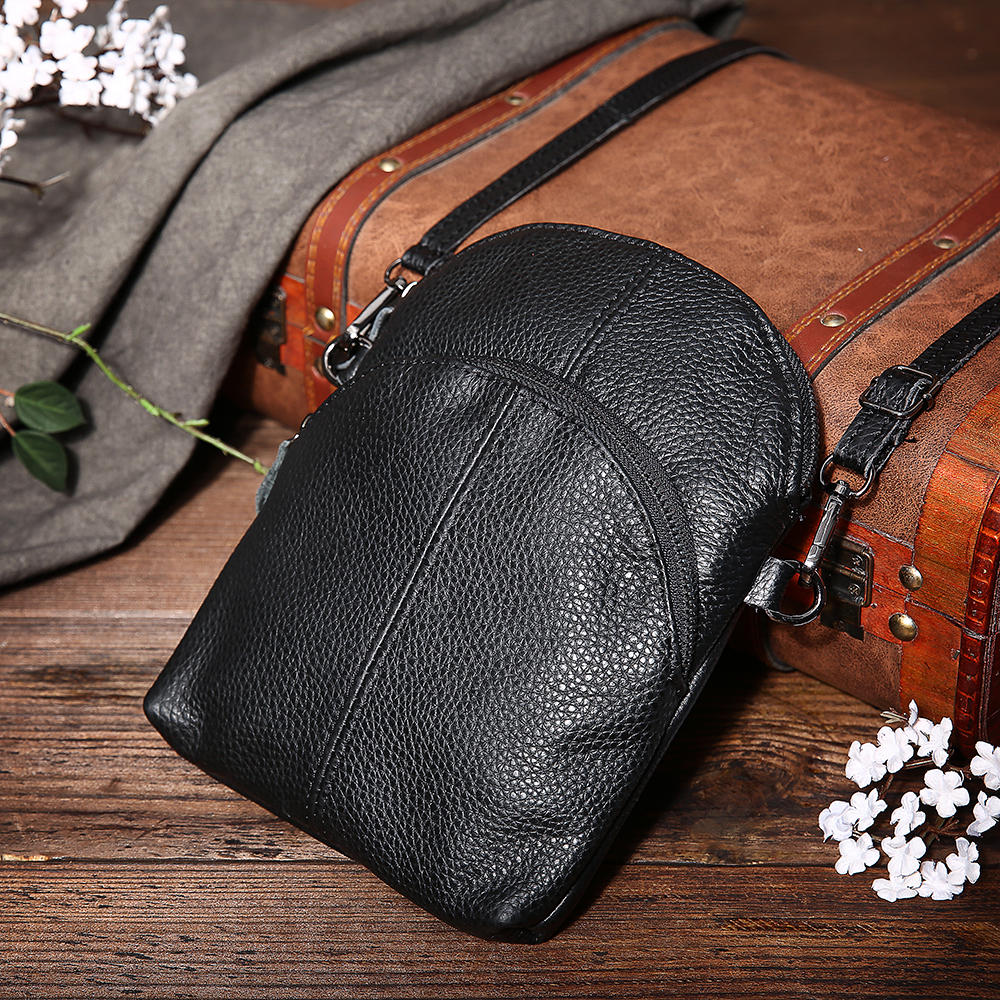 Crossbody-Handytasche aus echtem Leder für Damen – Kompakte Handtasche mit mehreren Taschen und verstellbarem Schulterriemen