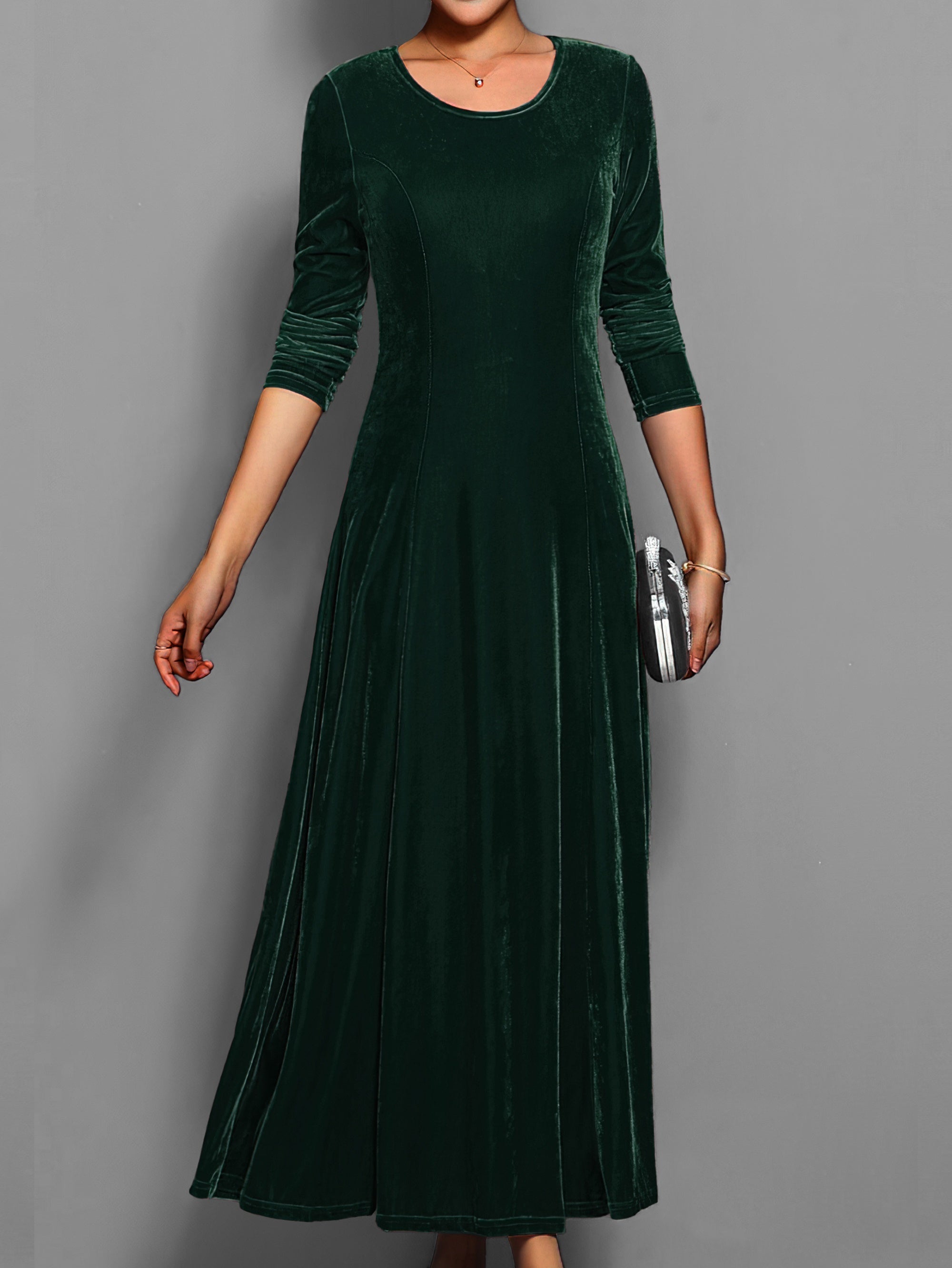Robe longue en velours pour femme – robe ajustée et évasée à manches longues pour événements formels