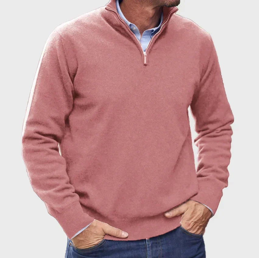 Męski sweter z zamkiem do 1/4 długości – elegancka dzianinowa warstwa na jesienne stylizacje smart casual