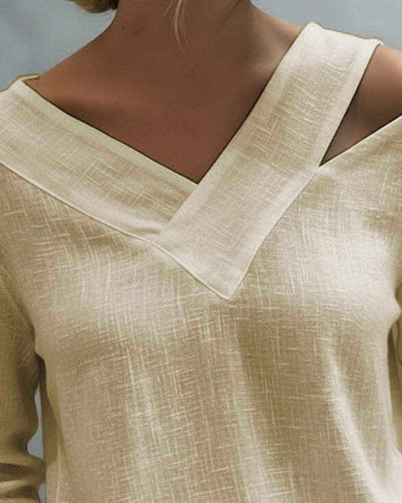 Women’s Asymmetric V-Neck Textured Long Sleeve Blouse