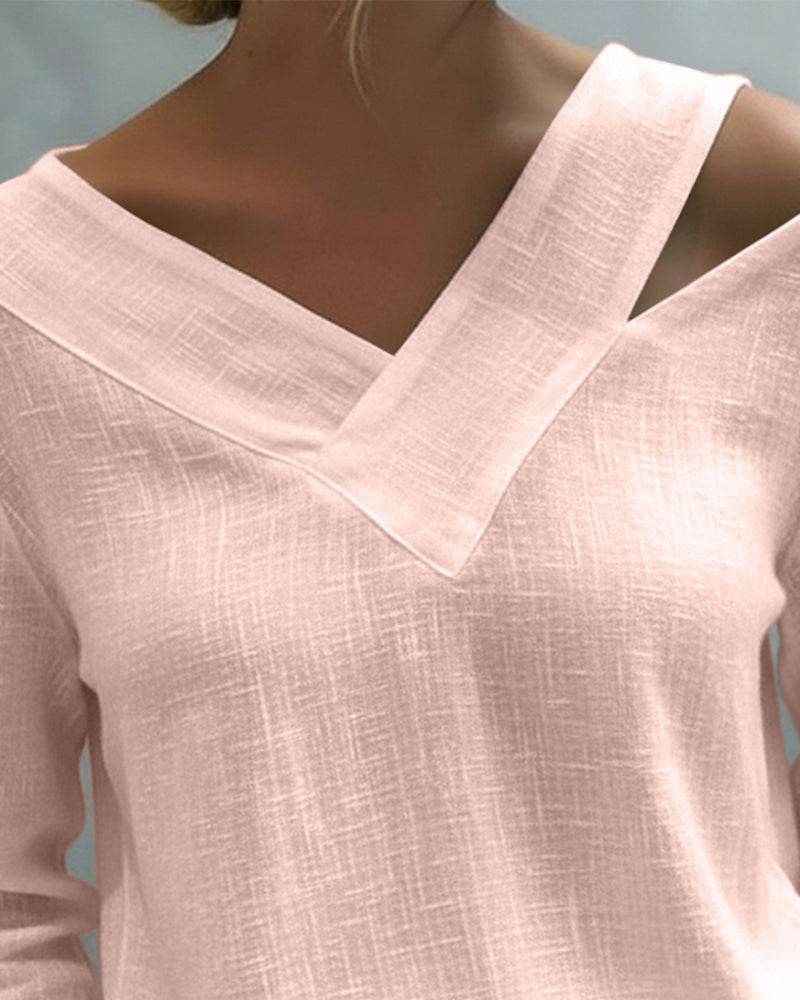 Women’s Asymmetric V-Neck Textured Long Sleeve Blouse