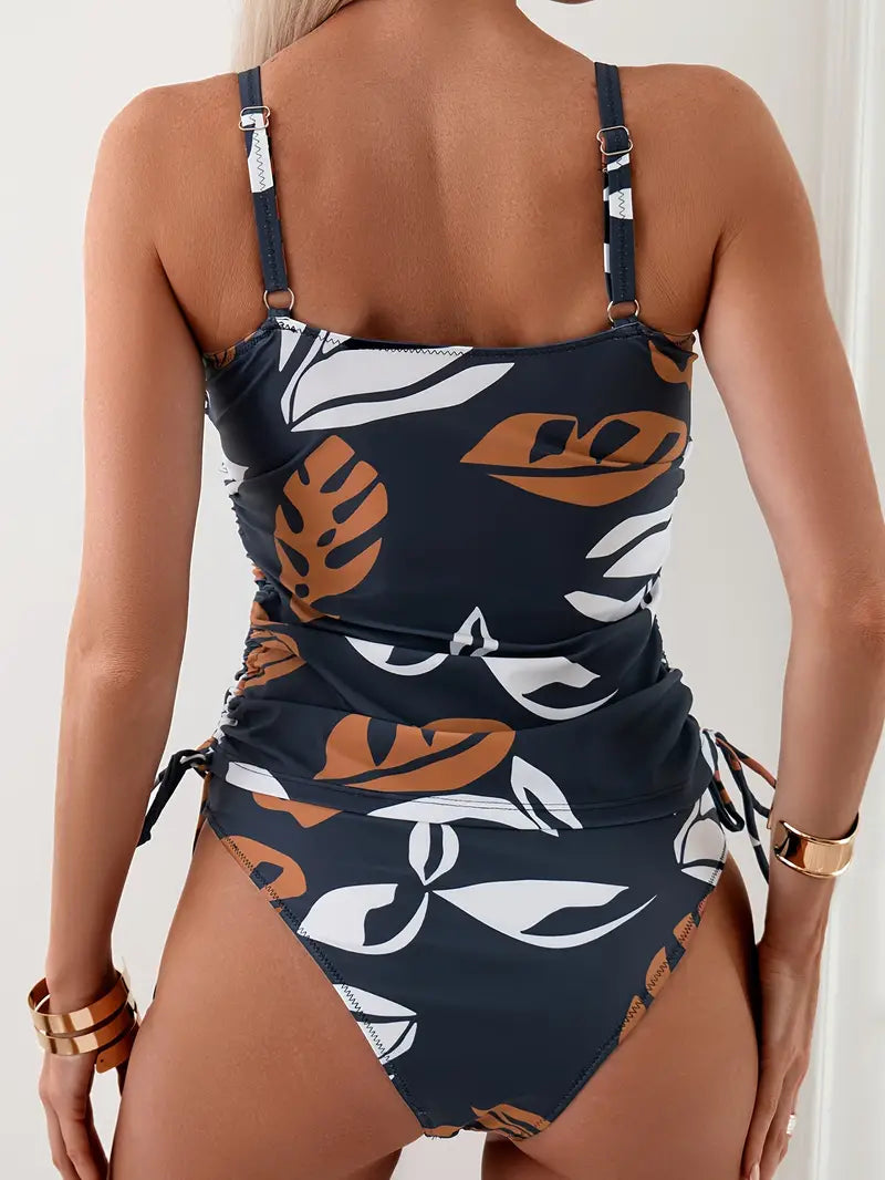 Dámský potiskovaný tankini set s nařasenými boky a zavazováním plavky