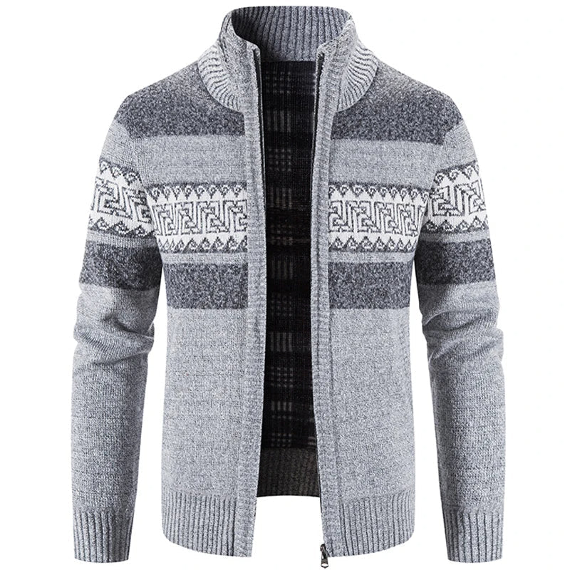 Veste zippée chaude en tricot pour homme – pull doux à col montant pour superposer les couches en automne et en hiver