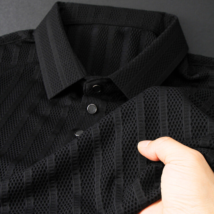 Polo texturé pour homme à manches courtes et col classique - Haut décontracté à coupe droite pour l’été et les tenues élégantes du quotidien