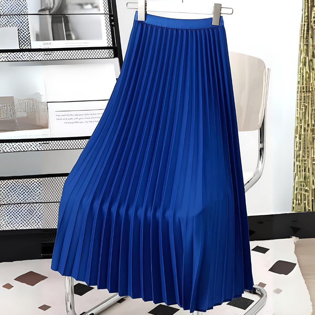 Falda midi plisada para mujer, cintura alta, estilo línea A