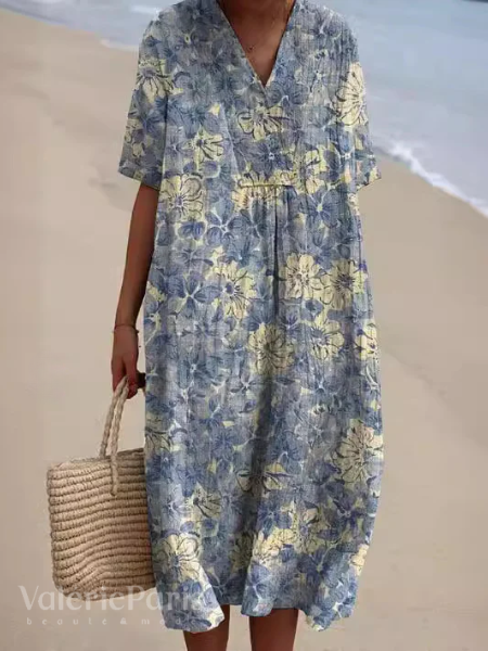 Vestido de verano floral para mujer, ligero, transpirable, fluido, cómodo, para uso diario y vacaciones