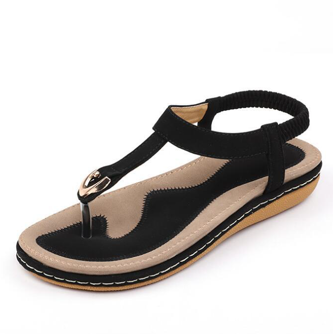 Sandalias de mujer con tira en T, parte trasera elástica, plantilla acolchada, comodidad para el verano