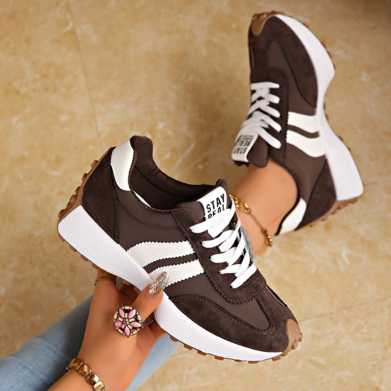 Damskie retro sneakersy na platformie do biegania zamszowe, miejskie trampki