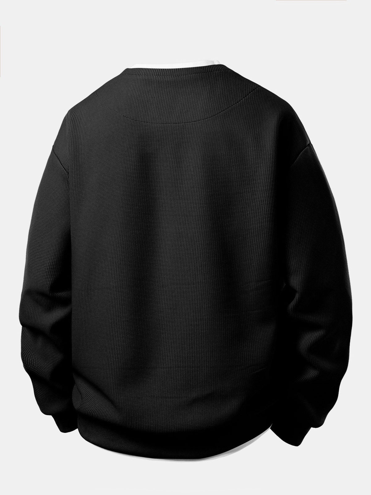 Heren-sweatshirt met wafelstructuur en gelaagde look – losvallende pullover met ronde hals en inkeping, met contrasterende binnenkraag, voor elke dag