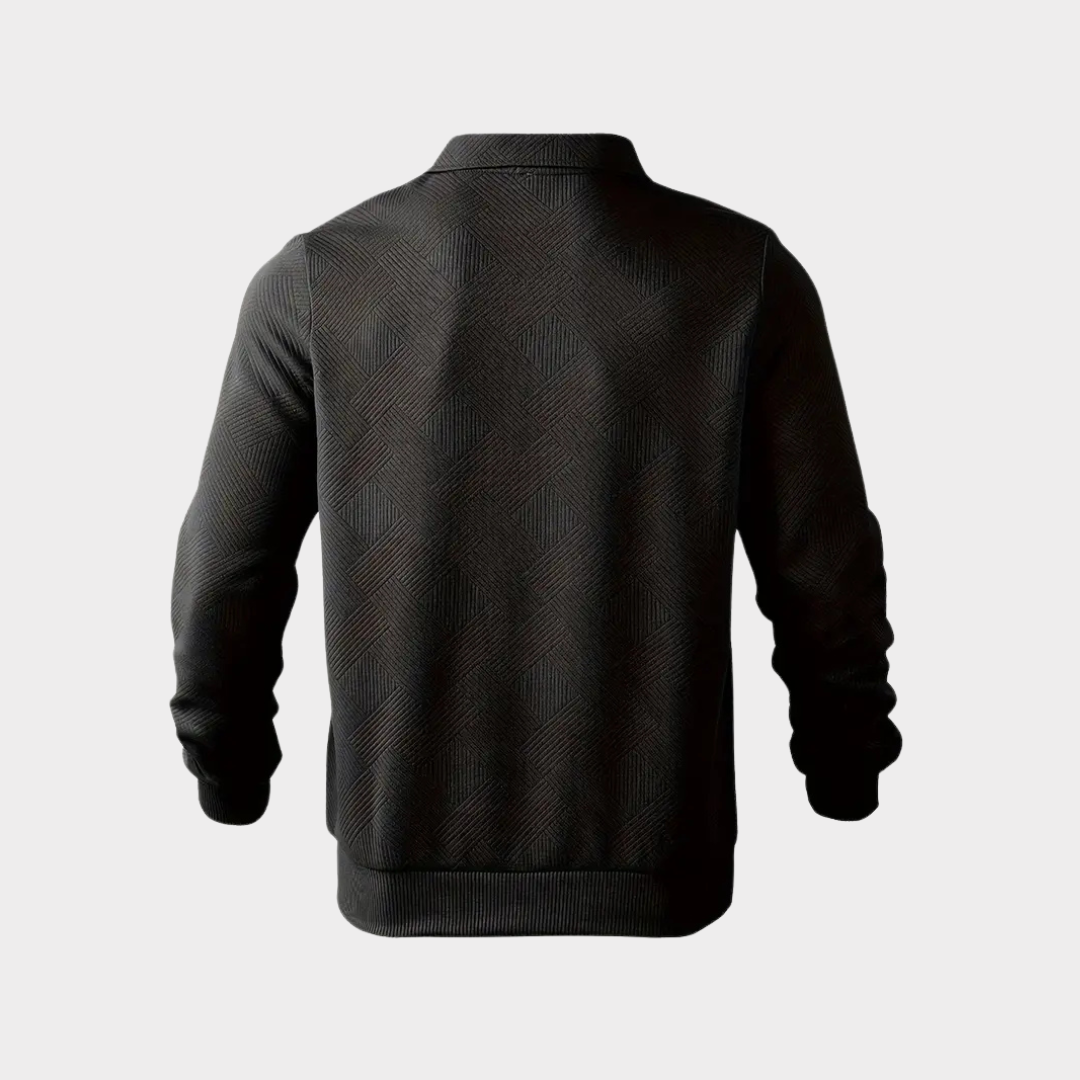 Men’s Textured Half-Zip Sweatshirt – Smart Casual Polo Style for Cooler Days