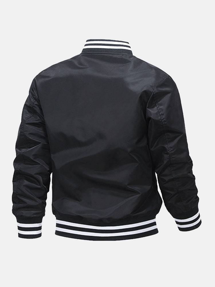 Blouson aviateur classique de baseball pour homme – Veste de style universitaire à boutons-pression, avec finitions côtelées rayées, pour le printemps et l’automne