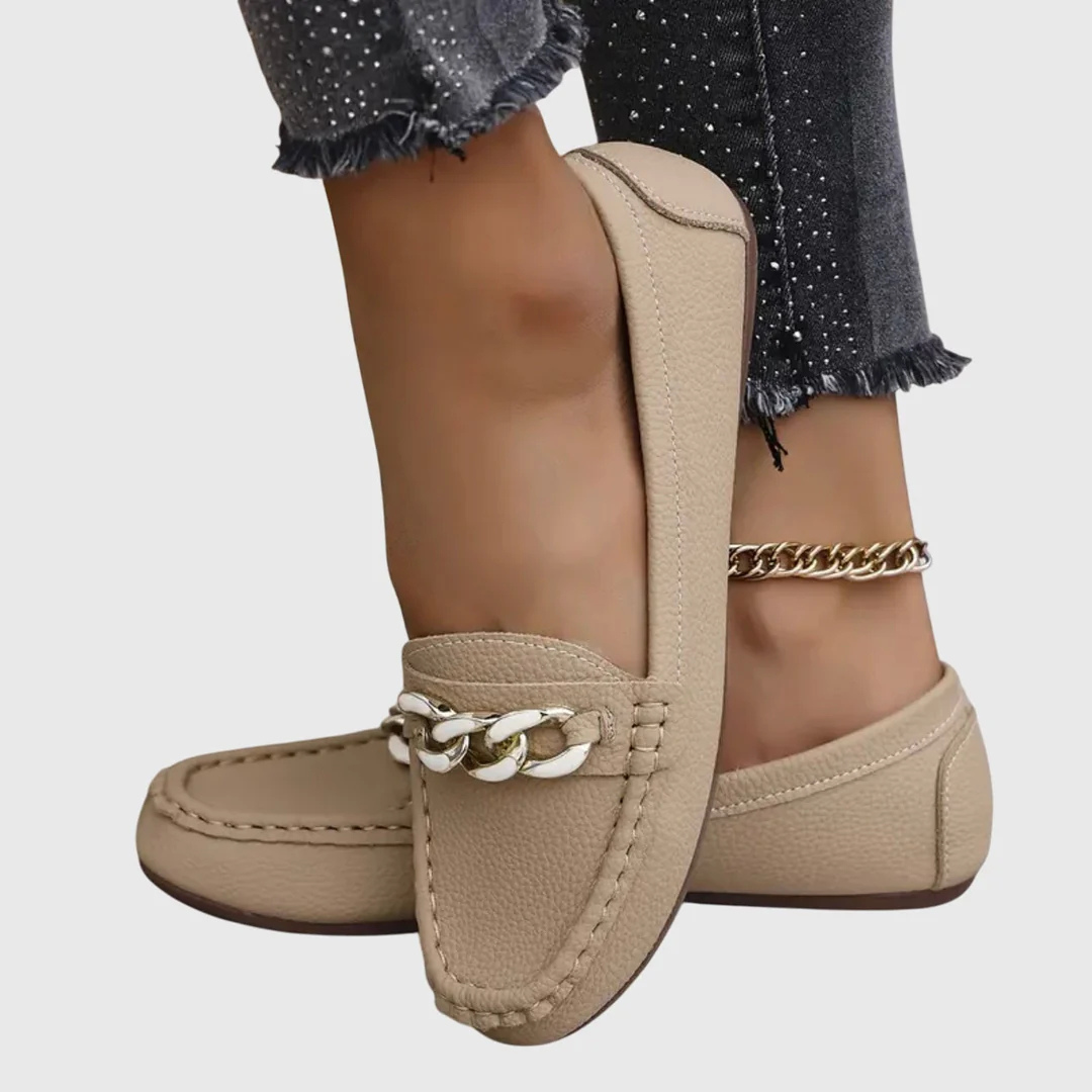 Dames Loafers med Kædedetalje – Slip-On Flats til Daglig og Smart Casual Brug