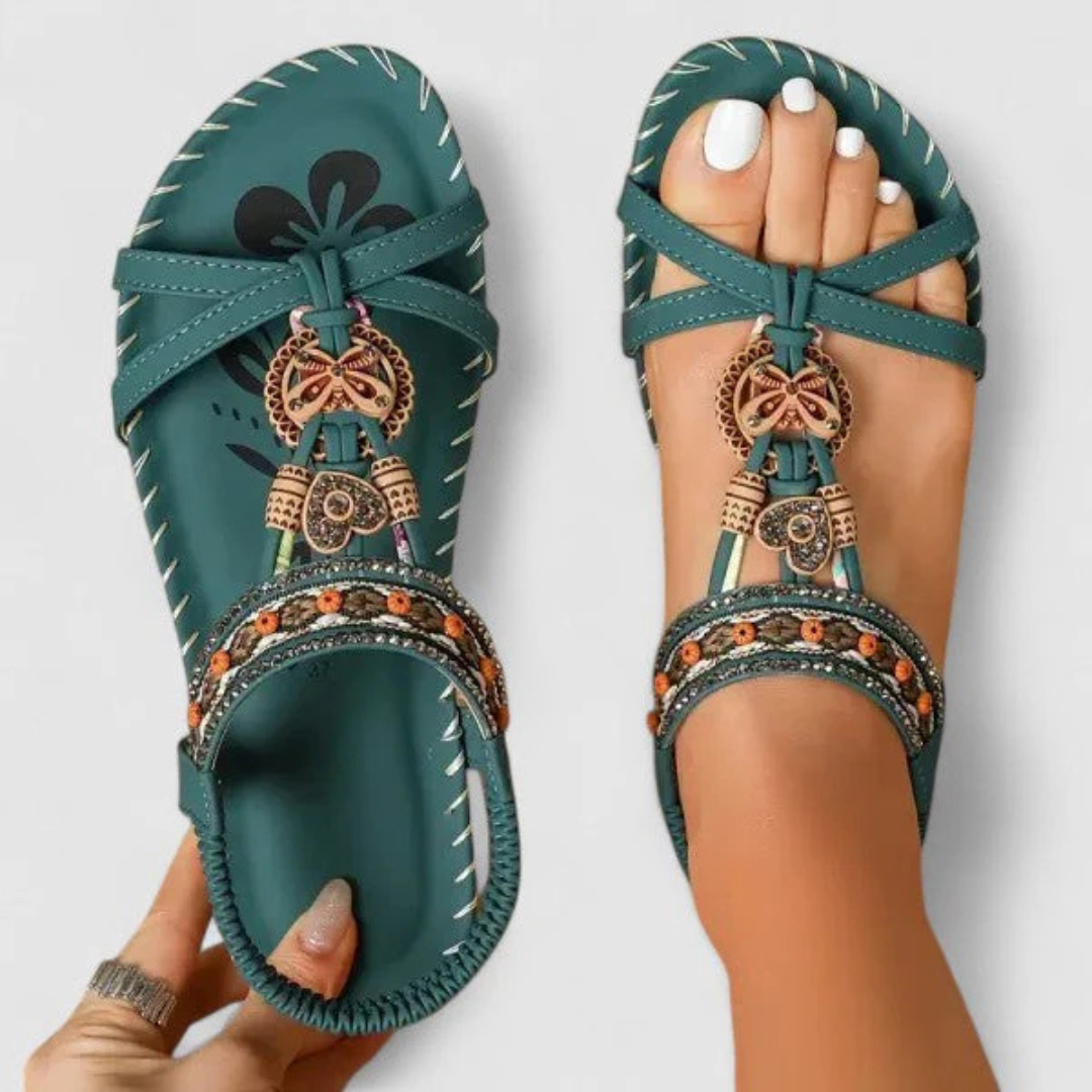 Women’s Embellished Strappy Sandals – Flat Open-Toe Shoes for Summer Wear