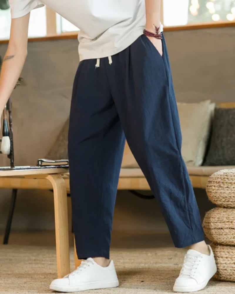 Men’s Relaxed Drawstring Tapered Cotton Trousers