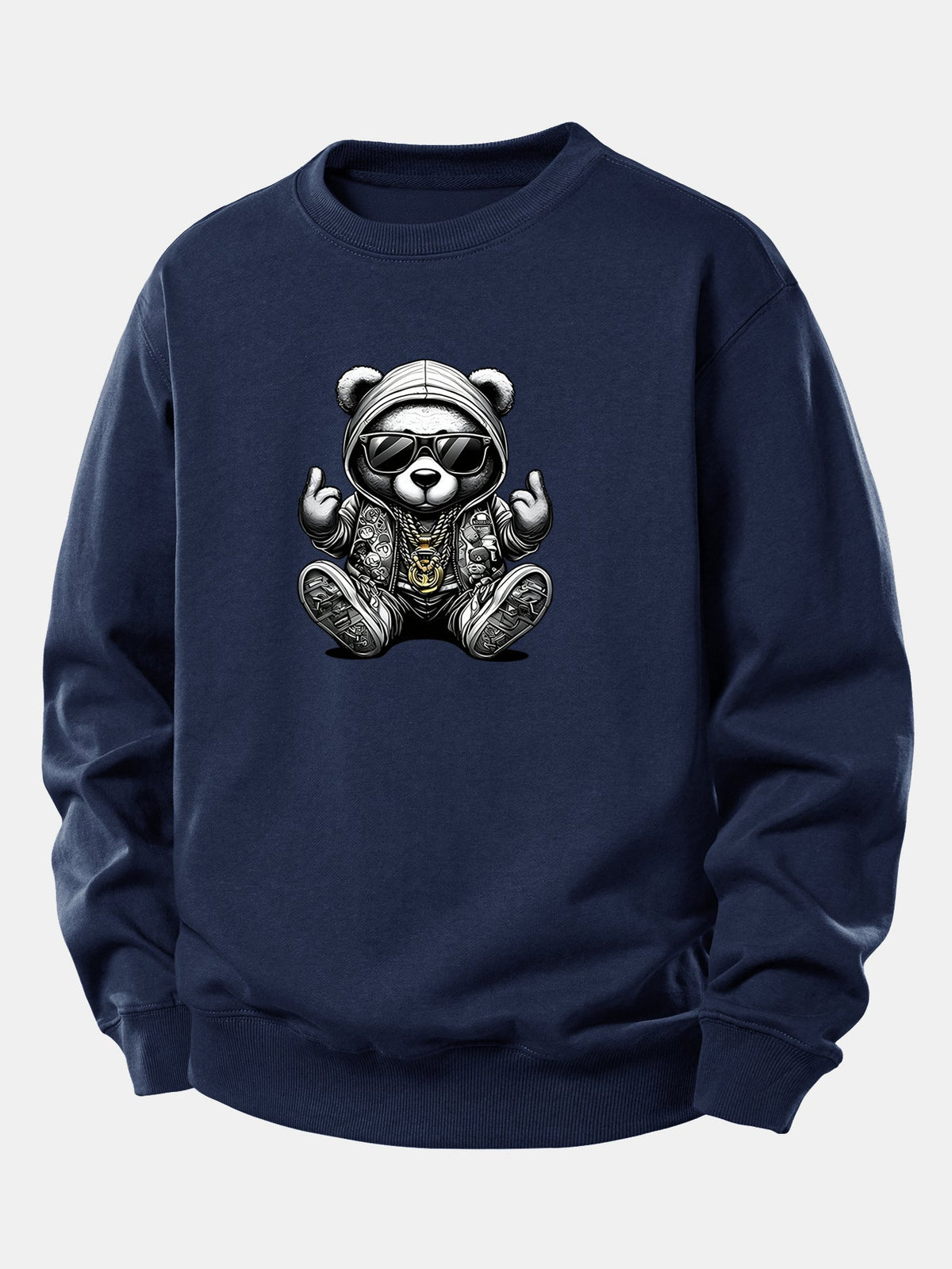 Camisola de homem de hip-hop com urso de peluche - corte descontraído, mistura de algodão, pulôver com capuz e gráfico de urso, ao estilo urbano
